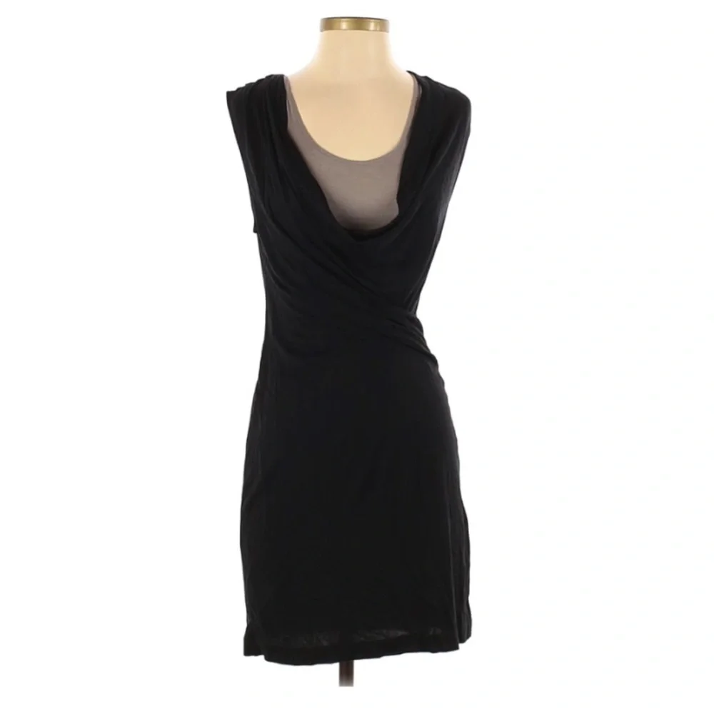 Theory Black & Grey Draped Front Mini Dress S